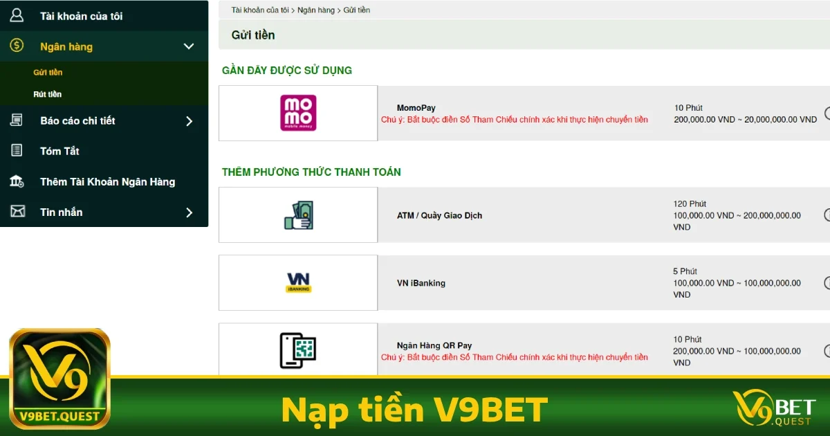 V9bet - Link vào nhà cái V9bet an toàn, không dính lừa đảo 2026 32 Nạp Tiền Nhanh Chóng Với Nhiều Phương Thức Hỗ Trợ
